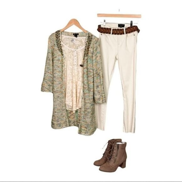 𝅺BCBG Multicolor Cardigan with Copper beading size Small - Picture 12 of 16